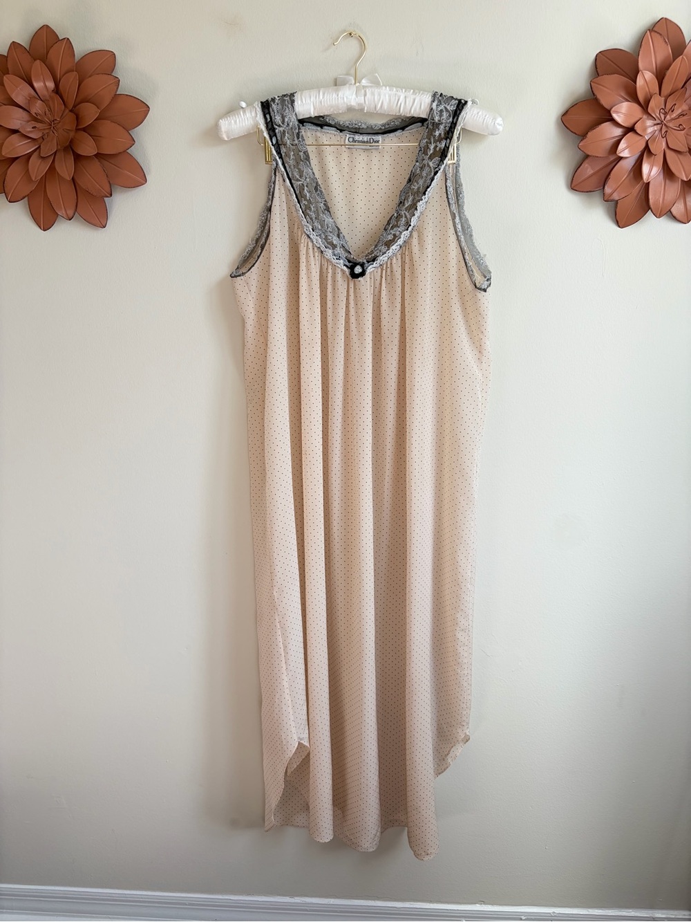 Rare Vintage Christian Dior Lingerie Polka Dot Lace Maxi Nightgown